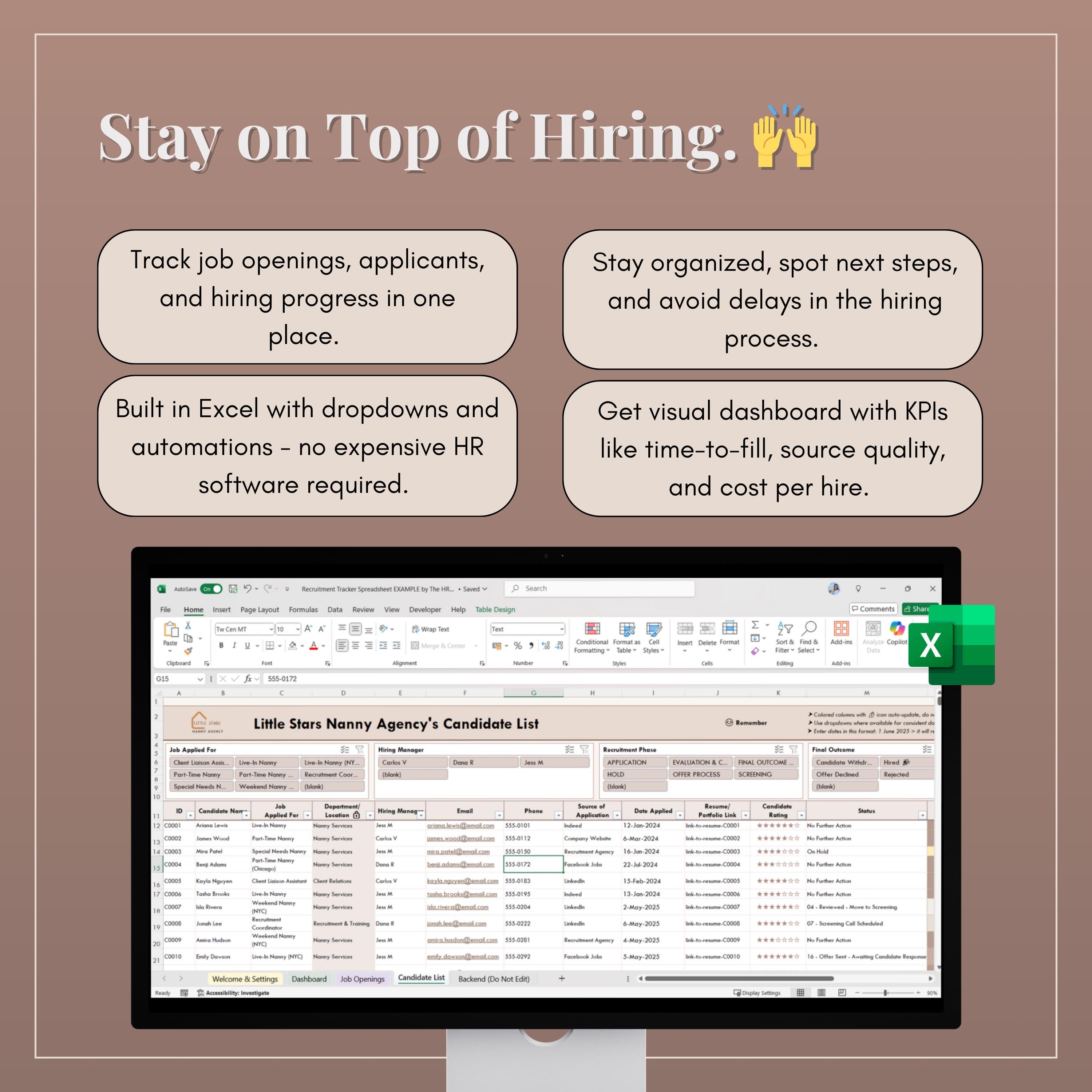 Recruitment Tracker Spreadsheet: HR Hiring Template (excel) - Etsy