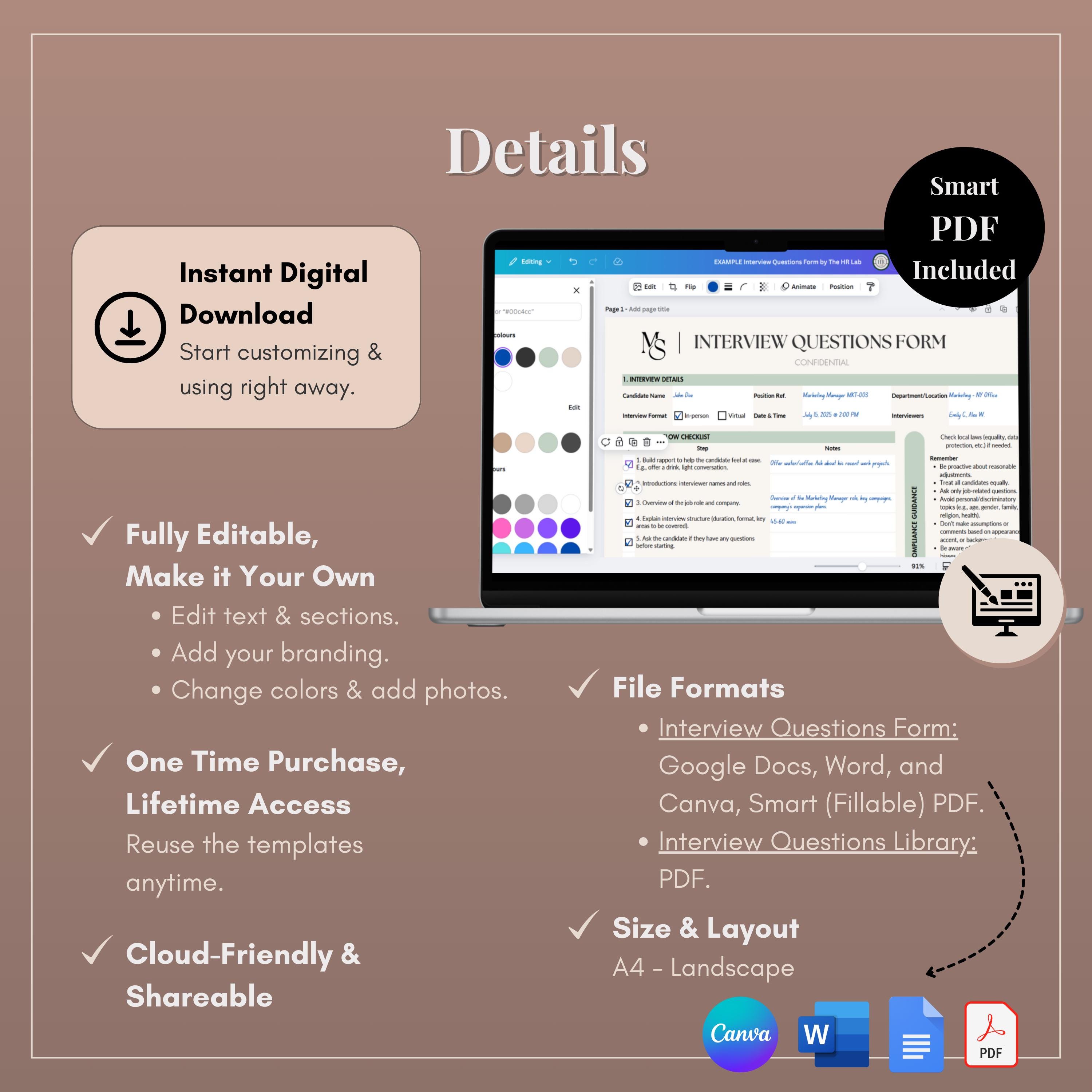 Interview Questions Template: Customizable Hiring Manager Form (digital ...