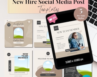 New Hire Social Media Post Templates Customizable Canva Welcome Onboarding Employees Pre-Made Design Aesthetic Announcement HR for Business
