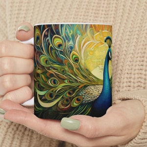 Peacock Mug, Peacock Coffee Mug, Peacock Tea Cup, Peacock Gift, Peacock, Peacock Feathers Mug, Bird Lover Gift, Peacock Plumage, Bird Mug