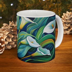 Calla Lily Mug, Calla Lilies, Easter Lily Mug, Easter Lily Tea Cup, Flower Mug, Flower Cup, Lily Coffee Mug, Coffee Mug, Gardener Gift