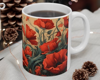 Poppies And Butterfly Mug, Poppy Mug, Butterfly Mug, Gardener Mug, Botanical Mug, Iceland Poppies, 11oz Mug, California Poppies, Flowers Mug