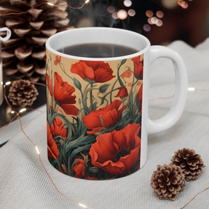 Poppies And Butterfly Mug, Poppy Mug, Butterfly Mug, Gardener Mug, Botanical Mug, Iceland Poppies, 11oz Mug, California Poppies, Flowers Mug