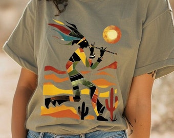Desert Shirt- Kokopelli Shirt- Tribal Design- Boho Southwestern- Western Shirt- Oversized Aesthethic Tee- Unique Desert Shirt- Boho Cactus