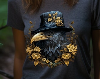 Raven T-Shirt, Gothic Raven Tee, Boho Raven Shirt, Dark Academia, Goblincore Shirt, Witchy Shirt, Bird Lover Shirt, Cottagecore, Crow Lover