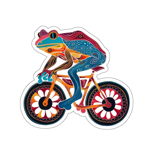 Frog Riding Bike Sticker- Bike Lovers Gift- Cycling Sticker- Aesthetic Biking Sticker- Bicycle Sticker- Frog Sticker- Animal Lover Sticker