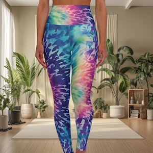 Tie Dye High Waisted Yoga Leggings, Boho Yoga Pants, Tie Dye Hippie Leggings, Tie Dye Athletic, Yoga Gift, Gifts For Her, Festival Leggings