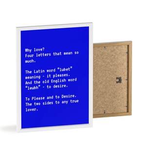 WHY LOVE Mood Board Blue Poster - Potentes afirmaciones y rimas (Marco incluido)(Pedidos personalizados disponibles)