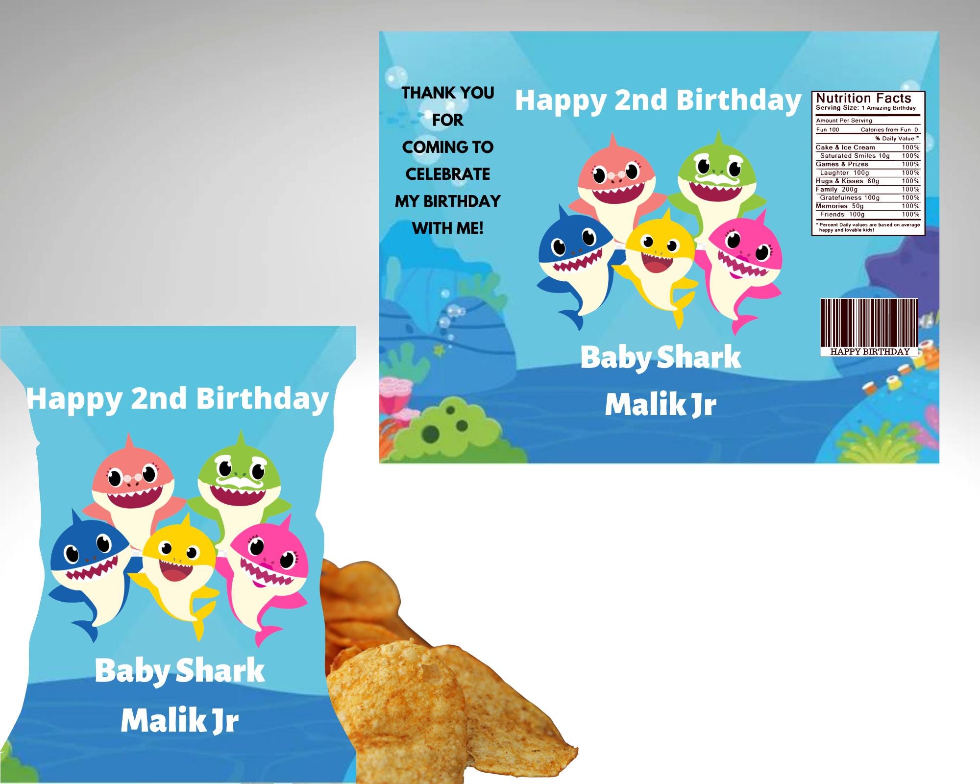 Baby Shark Chip Bag Template, Canva Template, Editable Canva Template ...