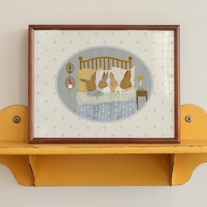Skurrile Kaninchen-Illustrations-Hase-Kinderzimmer-Kunst-Kaninchen-Malerei Cottagecore-Kinderzimmer-Bilderbuchkunst Süßes Kaninchen-Kunst-Schlafen-Tier-Häschen