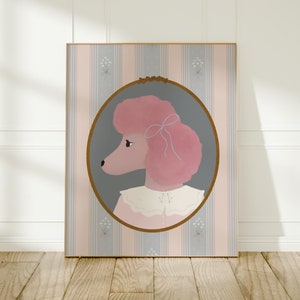 Pink Poodle Art Pink Dog Print Poodle Home Decor Whimsical Dog Art Shabby Chic Print French Nursery Decor Vintage Dog Print Pink Girls Room