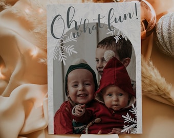 Oh, wat een leuke foto-kerstkaart Sneeuwvlok-foto-kerstkaart Boogboog-foto-vakantiesjabloon Sneeuwvlokken Minimalistische kerstfotokaart