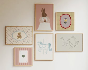 Girl's Nursery Gallery Wall Set of 6 Girls Room Printable Eclectic Nursery Decor Entry Wall Decor Pink Gallery Wall Set Girl Nursery Prints