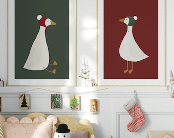 Kids Festive Holiday Prints Goose Holiday Print Nursery Holiday Decor Print Set Christmas Gallery Trendy Holiday Decor Kids Room Christmas