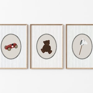 Vintage Jungen-Kinderzimmer-Druck 3er-Set Vintage Jungenzimmer druckbare Teddybär-Drucke Bären-Kinderzimmer-Druck Vintage Auto-Druck Jungen-Spielzimmer-Wandkunst