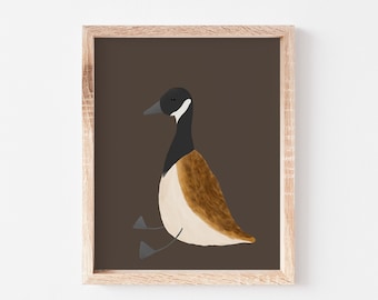 Canada Goose Art Print Silly Goose Wall Art Cute Goose Poster Donkerbruine jongen kwekerij Decor Goose afdrukbare kinderkamer Goose Moody kinderkamer kunst