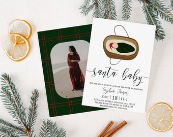 Santa Baby Shower Invitation Christmas Plaid Winter Baby Shower Invite Template December Baby Shower Santa Hat Christmas Baby Shower Invite