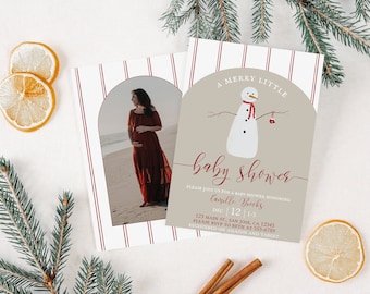 Merry Little Baby Shower Invitation Holiday Baby Shower Invite Snowman Christmas Baby Shower Invite Template Winter Baby Shower Snow