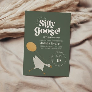 Silly Goose Birthday Invitation, Boy 2nd Birthday Invite, Farm Animal Birthday, First Birthday Goose Invite, Editable, Template