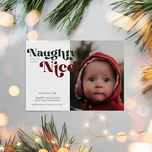 Naughty or Nice Photo Christmas Card Template Naughty or Nice Photo Holiday Card Funny Christmas Photo Card Template Holiday Naughty Nice