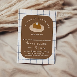Cutie Pie baby shower uitnodiging, herfst baby shower uitnodigen, Pumpkin Pie baby shower uitnodigen, genderneutrale sjabloon, kleine cutie onderweg