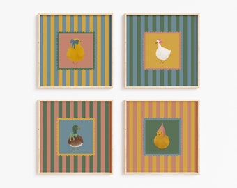 Girl's Room Print Set Duck Print Farm Nursery Decor Goose Printable Nursery Trendy Decor Colorful Wall Art Scallop Grandmillenial Coquette