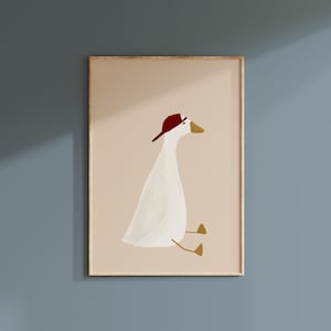 Póster de ganso tonto, lindo póster de ganso, decoración de guardería deportiva, gorra de béisbol, arte para niño pequeño, impresión de ganso, decoración de habitación de béisbol, animal de granja imprimible