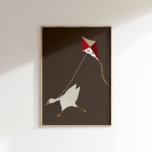 Dumme Gans Wandkunst, süße Gans Poster, braune Kinderzimmer Dekoration, Bauernhof Tier druckbare, rote Kinderzimmer Illustration Gans Kinderzimmer Druck
