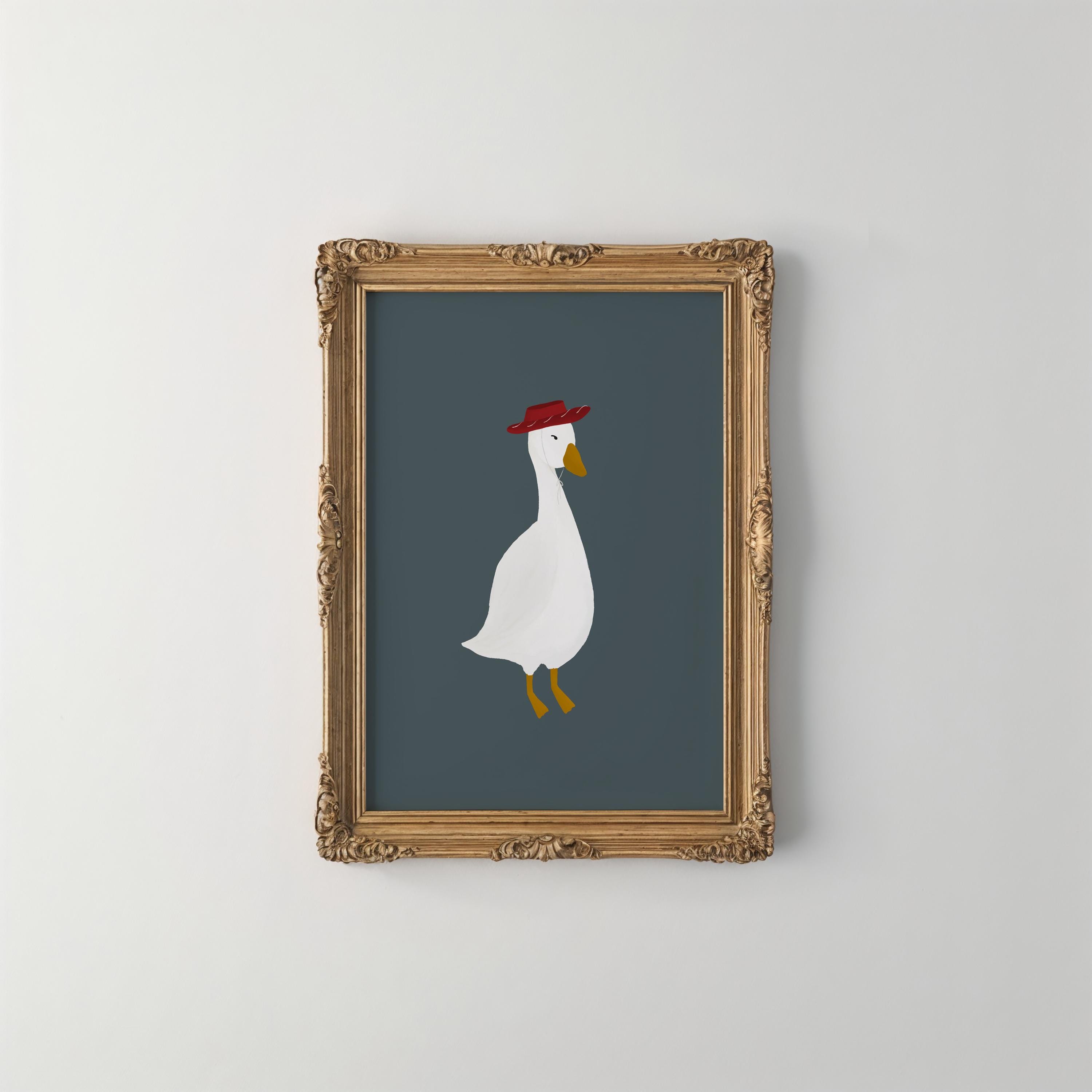 Silly Goose Wall Art Blue Goose Poster Cowboy Nursery Print Farm ...