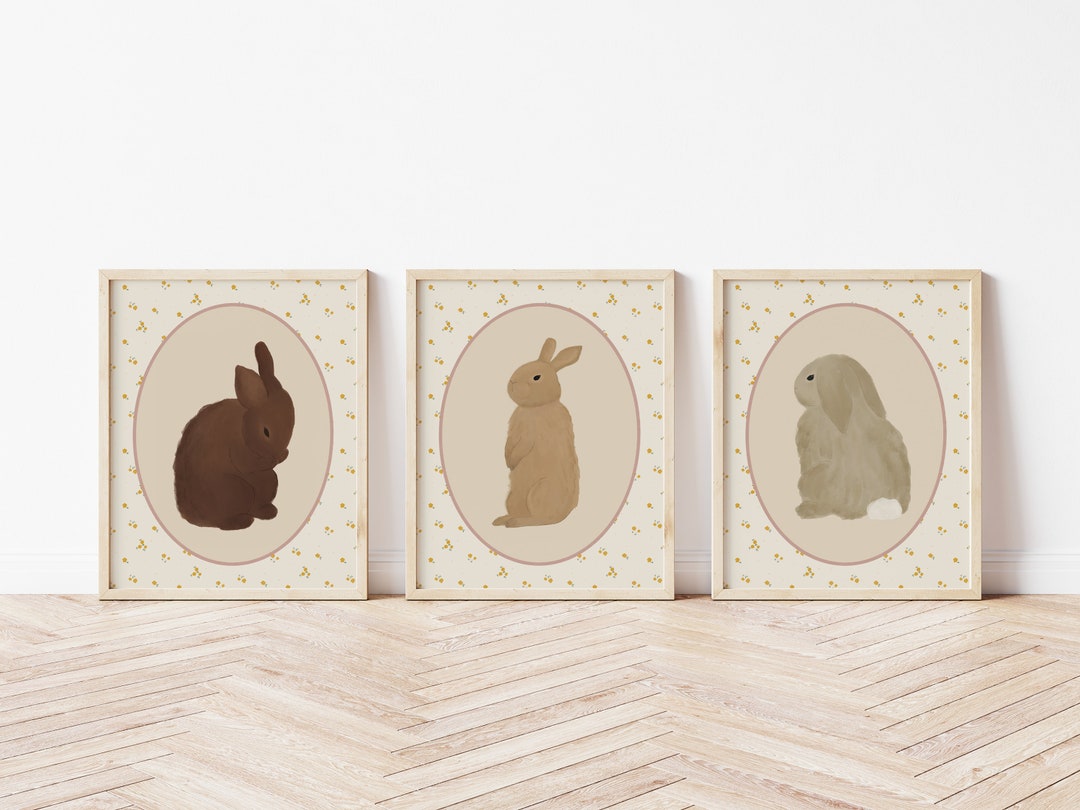 Bunny Nursery Print Set, Cute Bunny Printable, Bunny Nursery Art, Girl ...