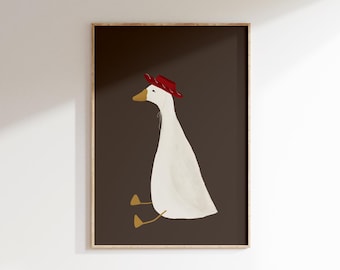 Arte de pared de ganso tonto, lindo póster de ganso, decoración de guardería de vaquero, animal de granja imprimible, habitación de niño, impresión de vaquero vintage, sombrero de vaquero de ganso imprimible