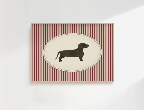 Dachshund Art Dog Sketch Red Thin Stripes Little Boy Room Dog Nursery Wall Art Weiner Dog Gifts Cottage Nursery Dog Prints Vintage Dog Print
