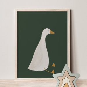 Silly Goose Wall Art, Cute Goose Poster, Dark Green Boy Nursery Decor, Farm Animal Printable, Kid's Room Illustration, Goose Children's Room image 2