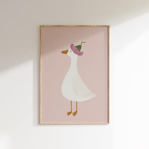 Silly Goose Wall Art Cute Goose Poster Pale Pink Girl Nursery Decor Goose Printable Pink Girls Room Print Goose with Flower Hat Illustration
