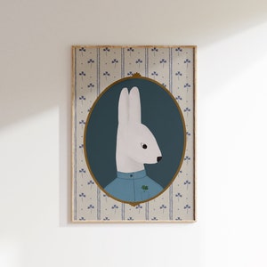 Vintage Rabbit Art Print Boy Nursery Bunny Printable Woodland Theme Nursery Boy Rabbit Painting Bunny Nursery Print Animal Portrait Boy Room