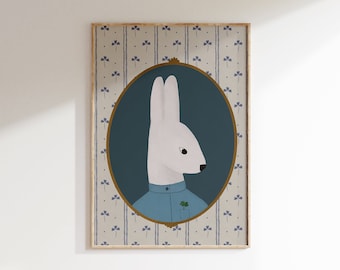 Vintage Kaninchen Illustration Druck Junge Kinderzimmer Hase Printable Wald Thema Kinderzimmer Junge Kaninchen Malerei Kaninchen Kinderzimmer Druck Tierporträt Jungenzimmer