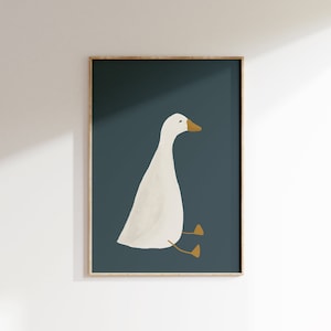 Alberne Gans Wandkunst, süßes Gans Poster, dunkelblau Junge Kinderzimmer Dekor, Bauernhof Tier bedruckbar, Kinderzimmer Illustration, Gans Kinderzimmer