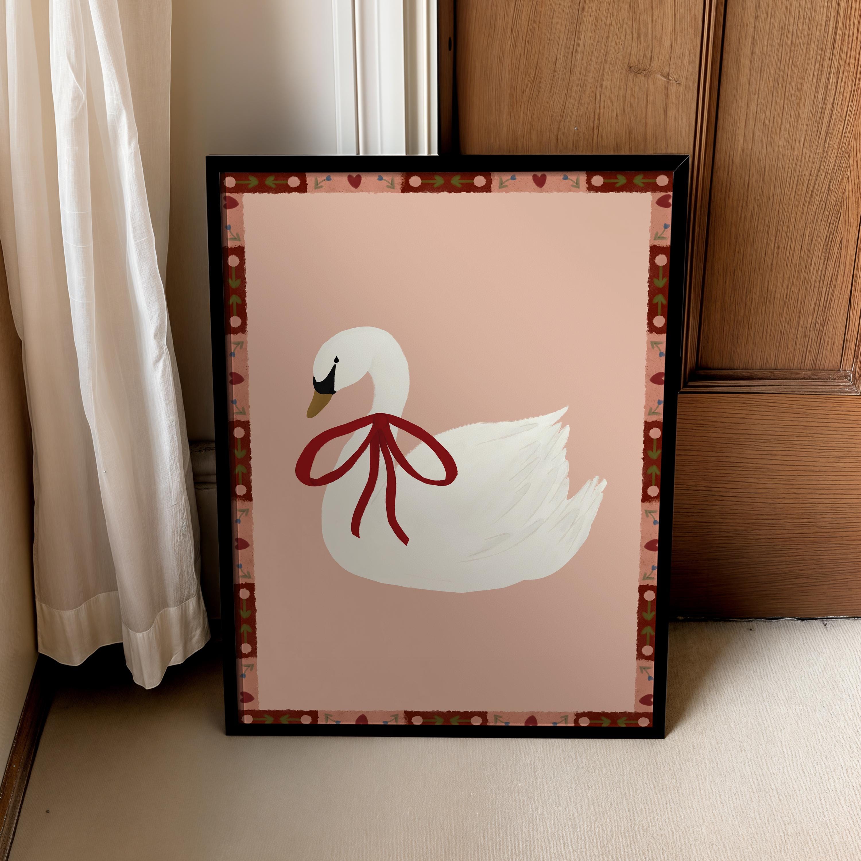 Swan Art Print Coquette Room Decor Cute Girly Wall Art Swan Printable ...