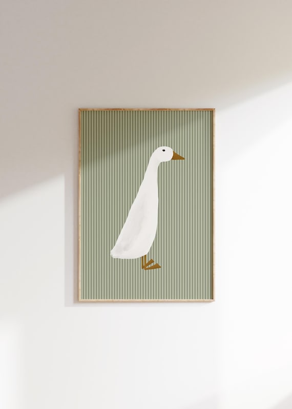 Duck Art Print Cottagecore Nursery Goose Printable Farm Nursery Decor Boy's Room Duck Print Green Stripe Rustic Nursery Silly Goose Print