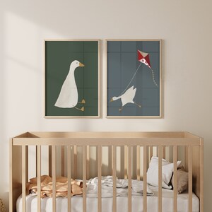 Silly Goose Wall Art Cute Goose Poster Dark Green Boy Nursery Decor ...