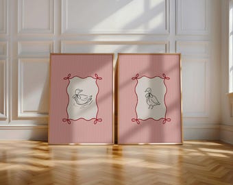 Vintage Duck Printable Coquette Room Decor Cottagecore Nursery Farm Nursery Decor Little Girls Room Goose Print Pink Bow Wall Art Duck Print