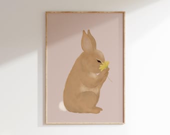 Bunny Nursery Print Little Girl Wall Art Girl's Room Bunny Print Baby Bunny Print Pink Nursery Art Cute Bunny Printable Nursery Rabbit Print