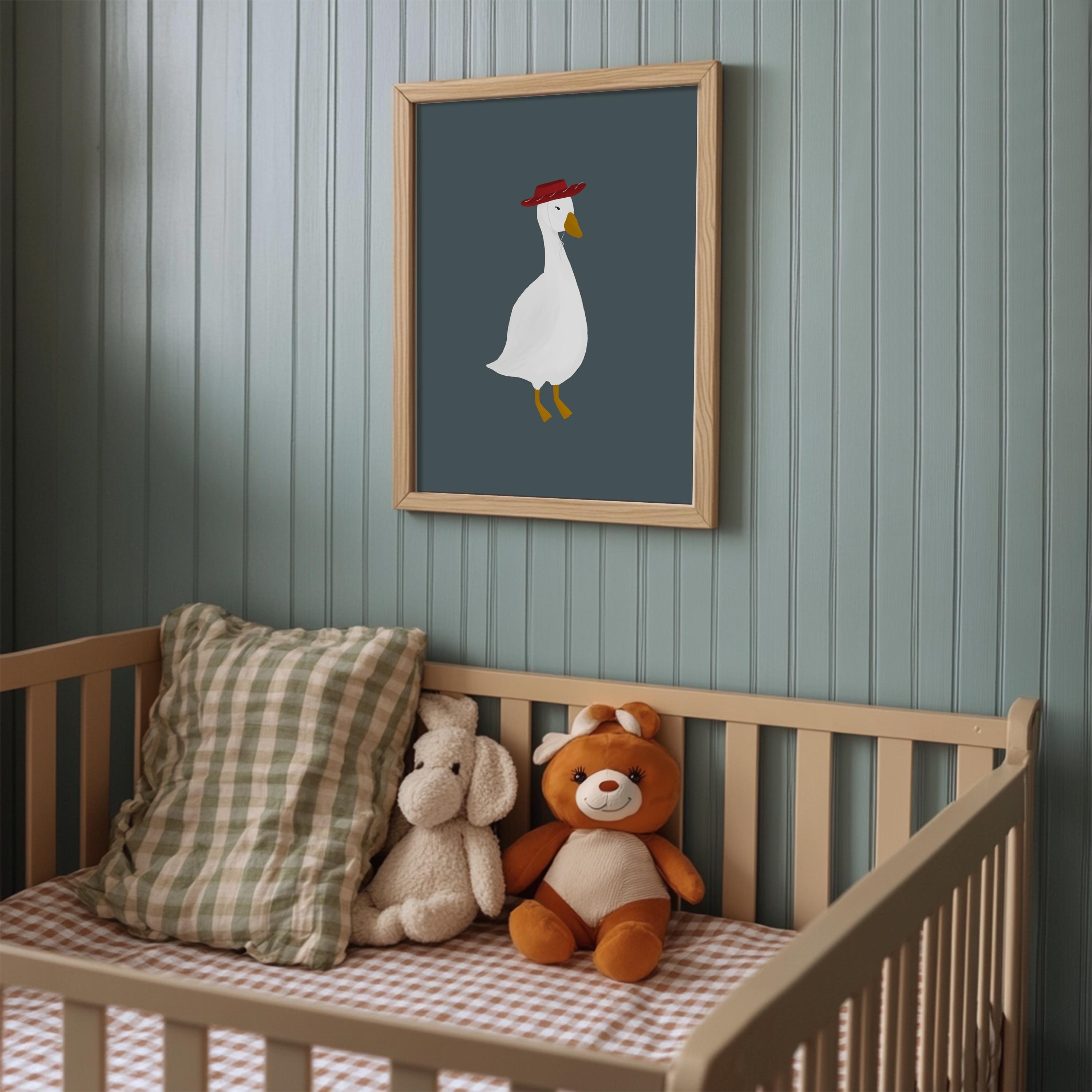 Silly Goose Wall Art Blue Goose Poster Cowboy Nursery Print Farm ...