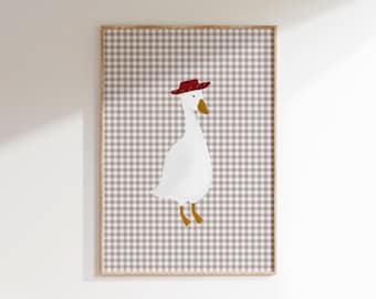 Goose Wall Art Beige Gingham Goose Poster Cowboy Nursery Print Farm Nursery Decor Western Nursery Cowboy Poster Goose Printable Duck Nursery