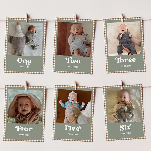 First Birthday Photo Banner First Year Photos Editable Monthly Photo Banner Green 1st Birthday Month Photo Banner Cards Bear 1st Birthday