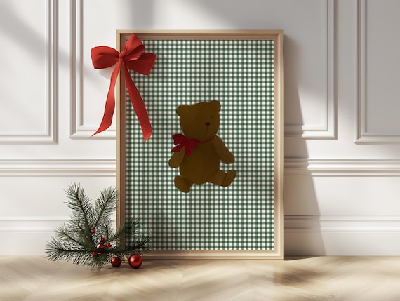 Christmas Teddy Bear Wall Art Kids Festive Holiday Prints Holiday Teddy Bear Print Nursery Holiday Decor Coquette Christmas Teddy Bear Print