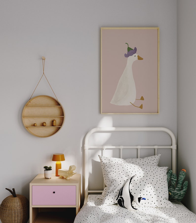 Silly Goose Wall Art Cute Goose Poster Pale Pink Girl Nursery Decor ...