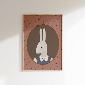 Girl&#39;s Room Vintage Rabbit Print Grandmillenial Art Bunny Nursery Print Vintage Aesthetic Nursery Abstract Vintage Painting Farm Nursery Art