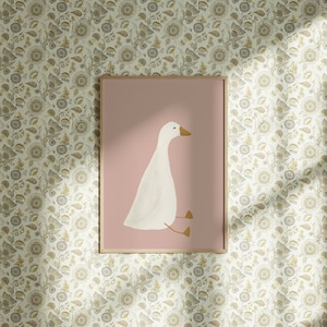 Silly Goose Wall Art, Cute Goose Poster, Light Pink Nursery Decor, Farm ...
