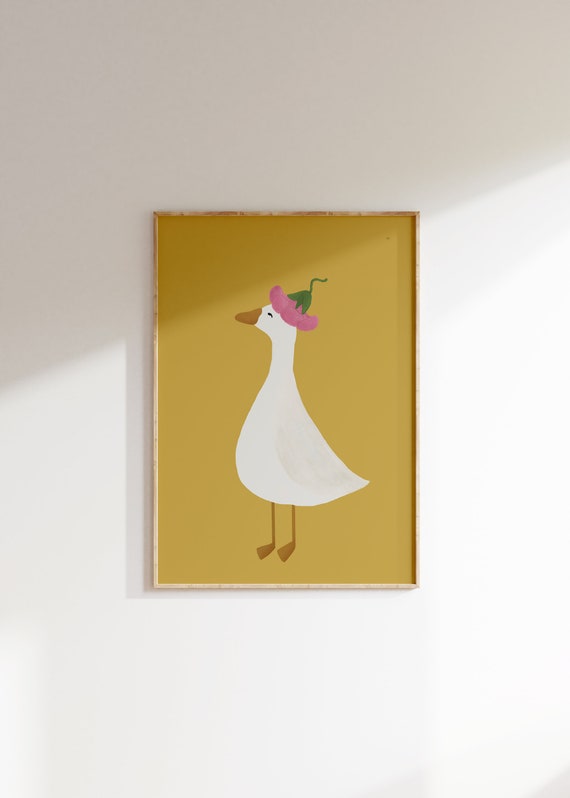 Silly Goose Wall Art Cute Goose Poster Yellow Girl Nursery Decor Goose Printable Floral Girls Room Print Goose with Flower Hat Illustration